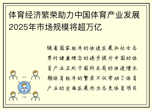 体育经济繁荣助力中国体育产业发展2025年市场规模将超万亿